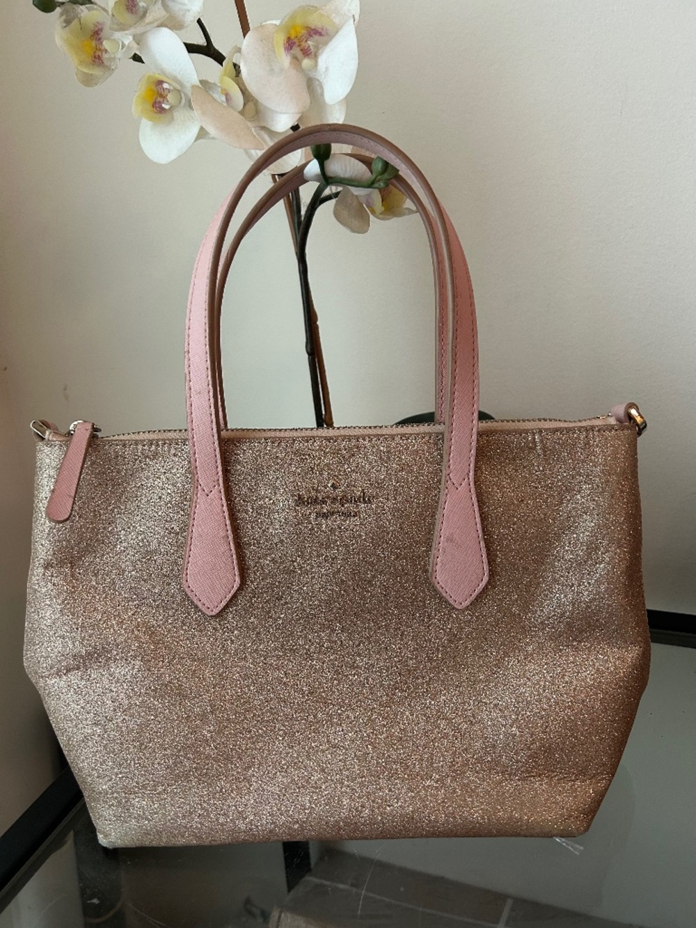Kate spade Light Pink Glitter Medium Tote or Crossbody (strap not included)